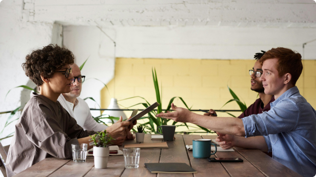 Landlord and agent reviewing a lettings agreement